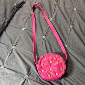 Andre Cellini Pink Leather Heart Stud Round Crossbody Bag Made in Italy